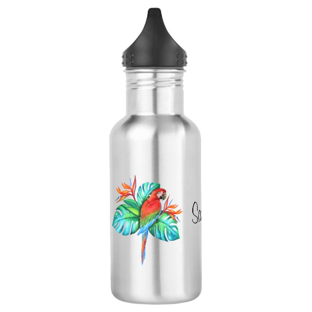 Tropical Macaw Parrot Bouteille d'eau personnalisé (Gauche)
