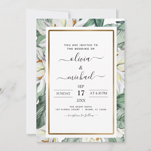Tropical Magnolia Floral Wedding Flyer Einladung (Vorderseite)