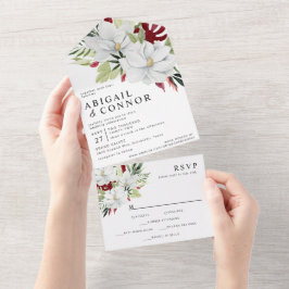 Tropical Magnolia White Green Red All In One Einladung