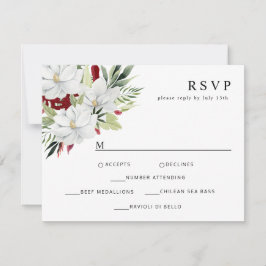 Tropical Magnolia White Green Red RSVP Karte