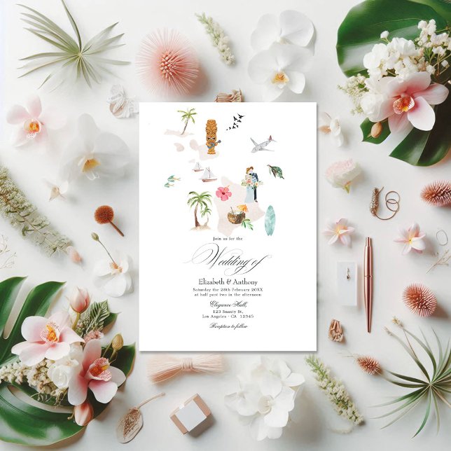 Tropical Maui - Hawaii-Hochzeit in Urlaubsort Einladung (Tropical Maui - Hawaii Destination Wedding Invitation)