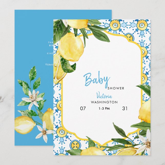 Tropical Mediterranean Blue Baby Dusche Einladung (Vorne/Hinten)
