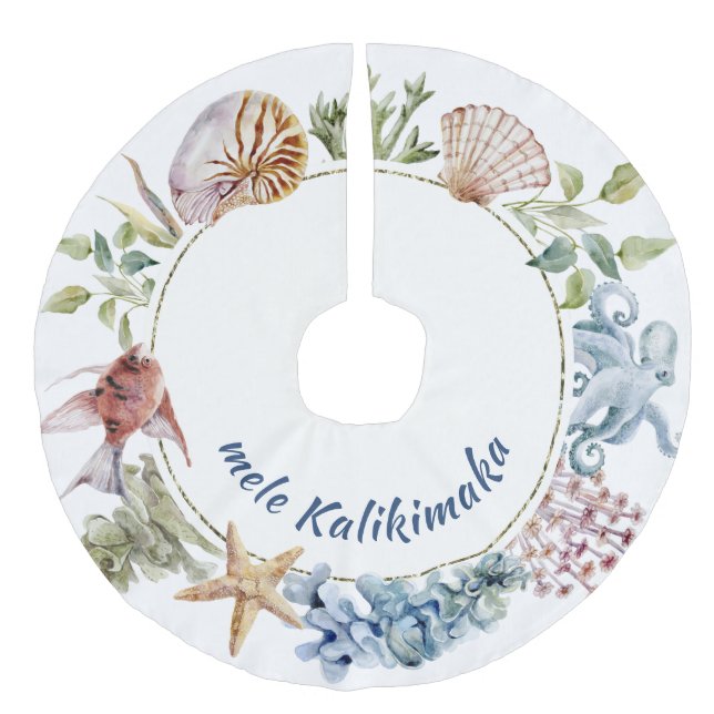 Tropical mele Kalikimaka Küste Thema Weihnachten Leinenimitat Weihnachtsbaumdecke (Vorderseite)