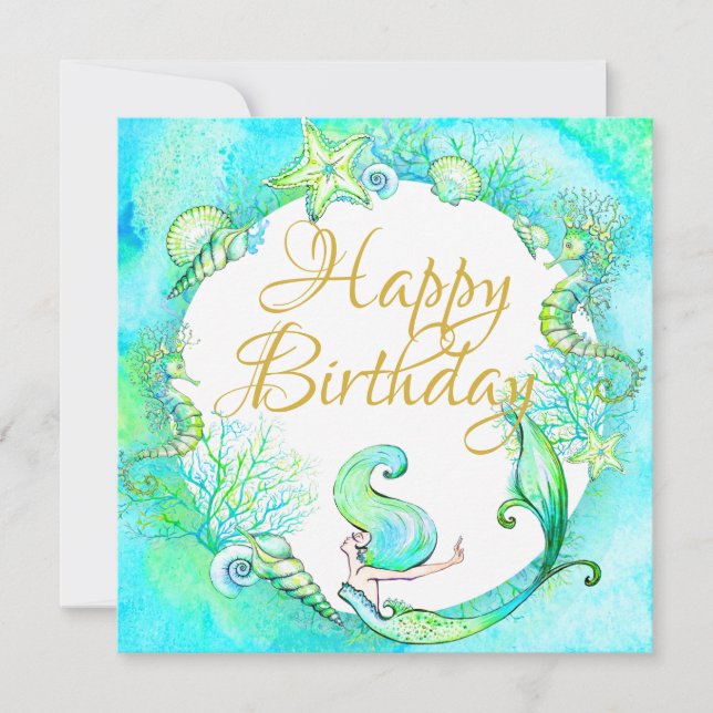 Tropical Mermaid Summer Happy Birthday Karte (Vorderseite)