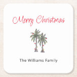 Tropical Merry Christmas Palm Trees Beach Rechteckiger Pappuntersetzer<br><div class="desc">Tropical Beach Frohe Weihnachtszeitung Untersetzer,  mit Palmen zeichnend und Schrift Typografie. Mit anpassbarer Schrift fügen Sie Ihre eigenen Informationen hinzu. Eine festliche Ergänzung zu Ihrem Urlaub unterhaltsam.</div>