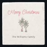 Tropical Merry Christmas Palm Trees Beach Steinuntersetzer<br><div class="desc">Tropical Beach Frohe Weihnachten Untersetzer,  mit einer Palmen Illustration und Schrift Typografie. Mit anpassbarer Schrift fügen Sie Ihre eigenen Informationen hinzu. Eine festliche Ergänzung zu Ihrer Urlaubsatmosphäre und Unterhaltung.</div>