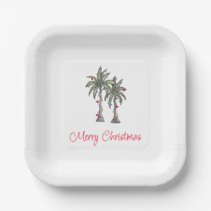 Tropical Merry Christmas Party Palm Trees Pappteller