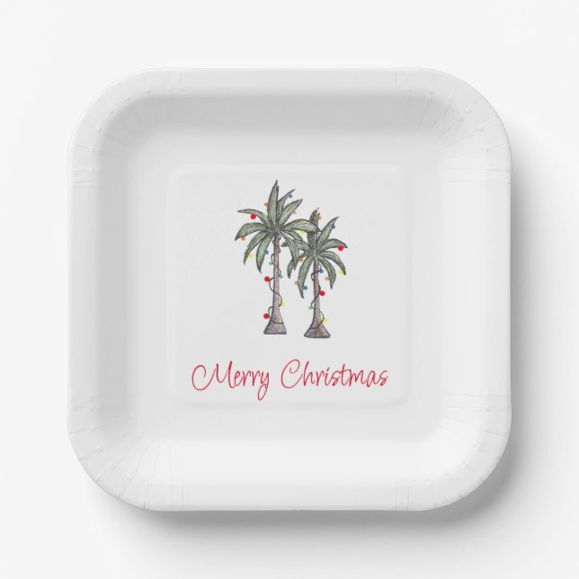 Tropical Merry Christmas Party Palm Trees Pappteller (Vorderseite)