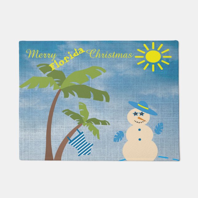 Tropical Merry Florida Weihnachtsmann am Strand Fußmatte (Vorderseite)