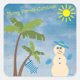 Tropical Merry Florida Weihnachtsmann am Strand Quadratischer Aufkleber