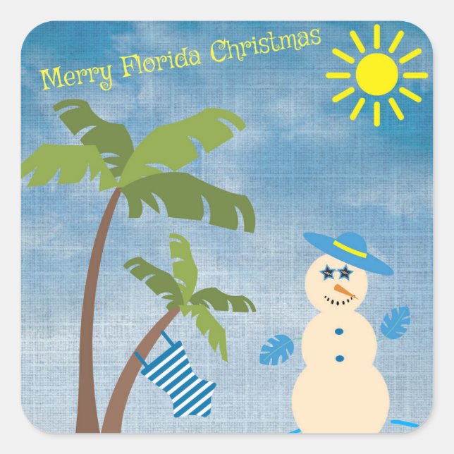 Tropical Merry Florida Weihnachtsmann am Strand Quadratischer Aufkleber (Vorderseite)