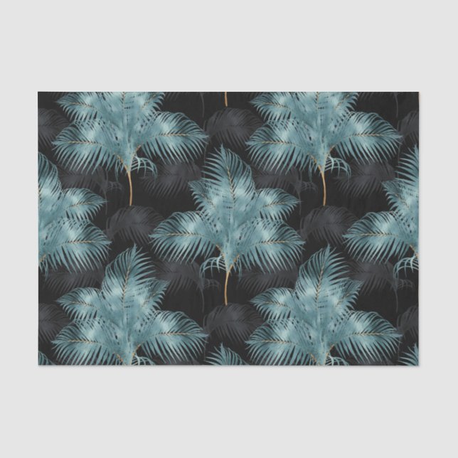 Tropical Metallic Blue & Gold Palm Blätter Sommer Seidenpapier (Vorderseite)