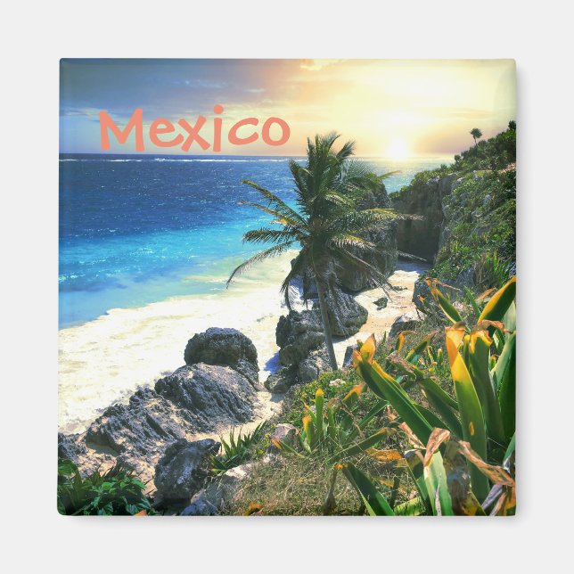 Tropical Mexico Beach Shore Sunset Palm Island Magnet (Vorne)
