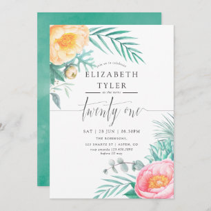 Tropical Mint Floral 21e anniversaire Invitation d