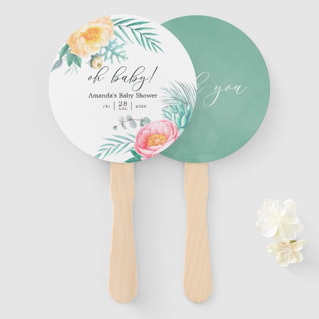 Tropical Mint Floral Baby Dusche Fächer (Vorne und Hinten)