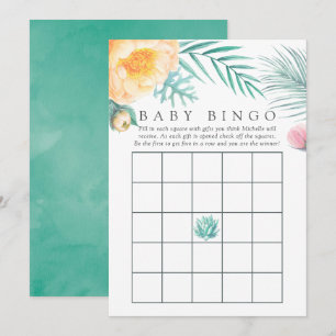 Tropical Mint Floral Summer Baby Dusche Bingo Einladung