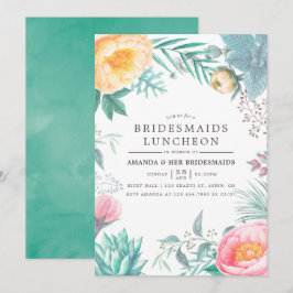 Tropical Mint Floral Summer Bridesmais Luncheon Einladung