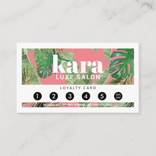 Tropical Modern Boutique Salon Pink Loyalty Card Treuekarte (Vorderseite)