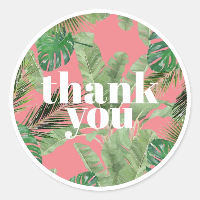 Tropical Modern Danke Pink Runder Aufkleber (Vorderseite)