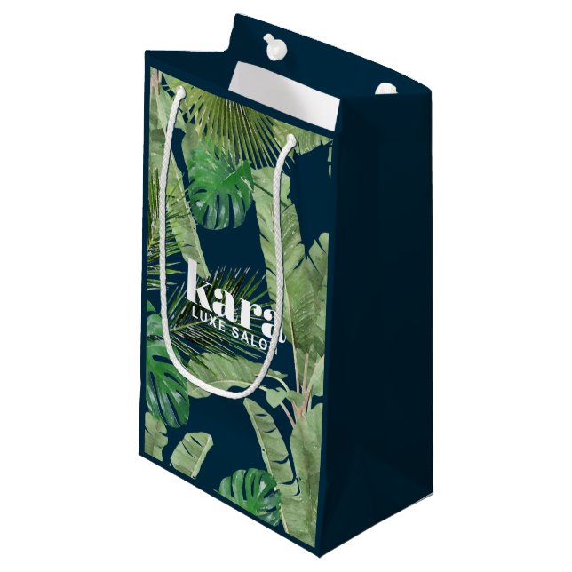 Tropical Modern Designer Navy Kleine Geschenktüte (Vorderseite Schrägansicht)