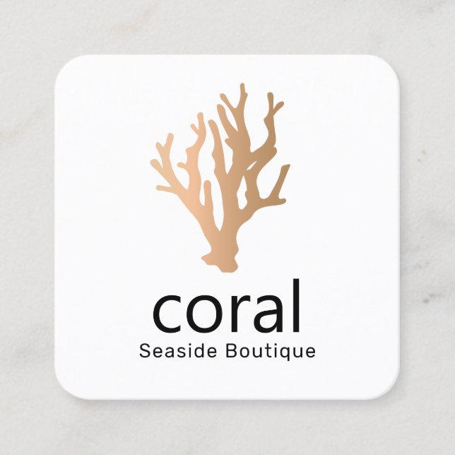 Tropical Modern Gold Coral Quadratische Visitenkarte (Vorderseite)