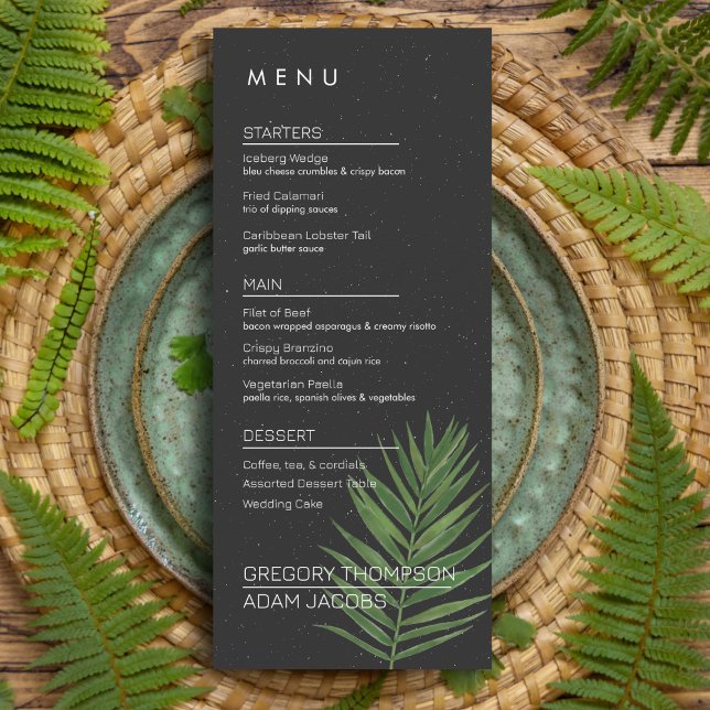 Tropical Modern Minimalistisch Starry Palm Wedding Menükarte (Von Creator hochgeladen)
