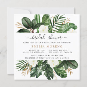 Tropical Modern Palm Cactus White Floral Bridal Einladung