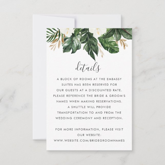 Tropical Modern Palm Cactus White Floral Details Einladung (Vorderseite)