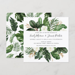 Tropical Modern Palm Cactus White Floral Einladung