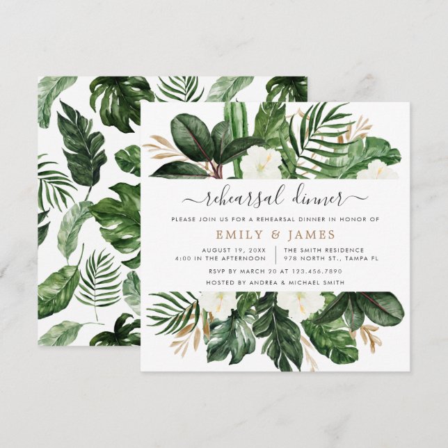 Tropical Modern Palm Cactus White Floral Probe Einladung (Vorne/Hinten)