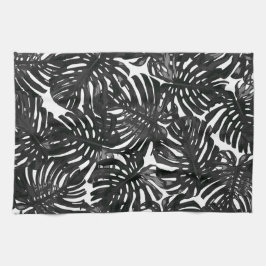 Tropical Modern Schwarz-weiße Dschungel-Blätter Geschirrtuch