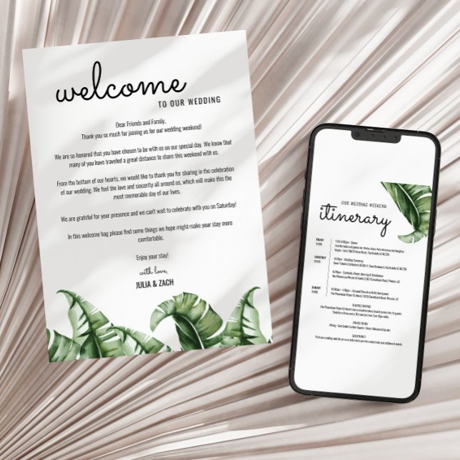 Tropical Modern Wedding Welcome Letter & Tour Einladung (Von Creator hochgeladen)