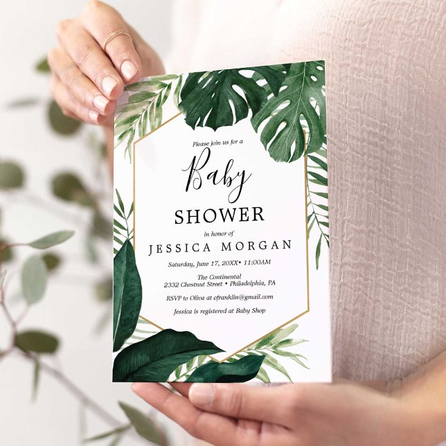 Tropical Monstera Baby Shower Einladungskarte (Von Creator hochgeladen)