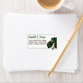 Tropical Monstera Beach Wedding Adressaufkleber