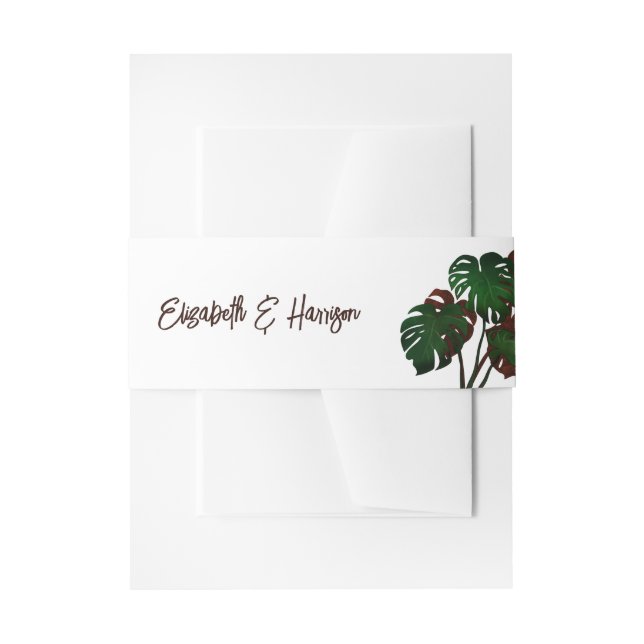 Tropical Monstera Beach Wedding Einladungsbanderole (Vorderseite Beispiel)