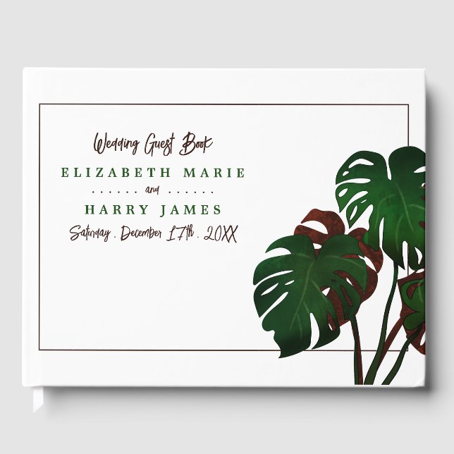 Tropical Monstera Beach Wedding Gästebuch (Vorderseite)