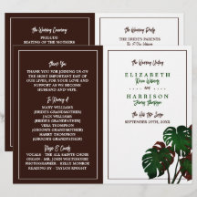 Tropical Monstera Beach Wedding Programme