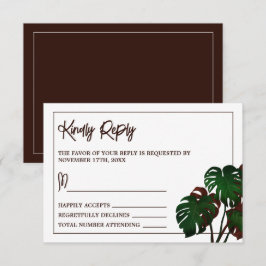 Tropical Monstera Beach Wedding RSVP Karte