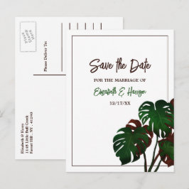 Tropical Monstera Beach Wedding Save the Date Ankündigungspostkarte