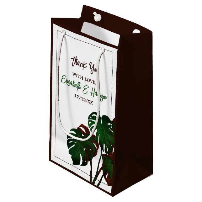Tropical Monstera Beach Wedding Vielen Dank Kleine Geschenktüte (Vorderseite Schrägansicht)