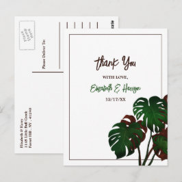 Tropical Monstera Beach Wedding Vielen Dank Postkarte
