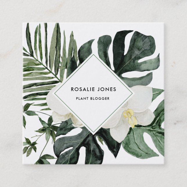 Tropical Monstera Blätter Aquilore Quadratische Visitenkarte (Vorderseite)