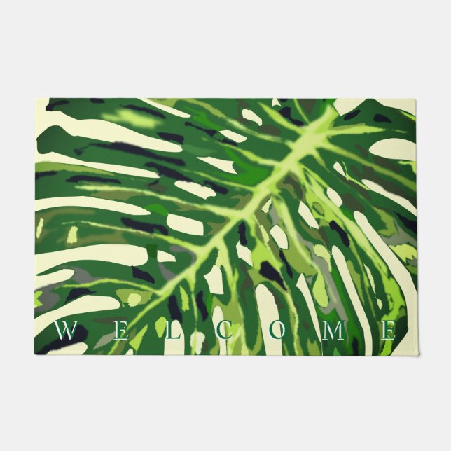 Tropical Monstera Blätter Doormat - Willkommen Fußmatte (Vorderseite)