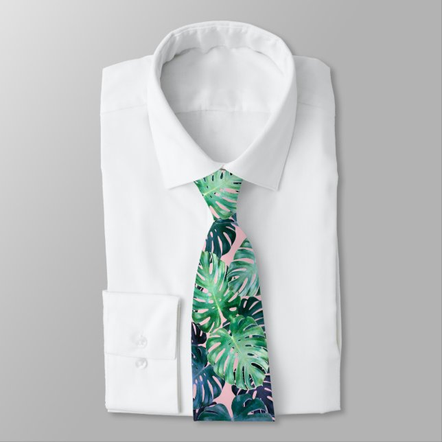 Tropical Monstera Blätter Neck Tie Krawatte (Gebunden)