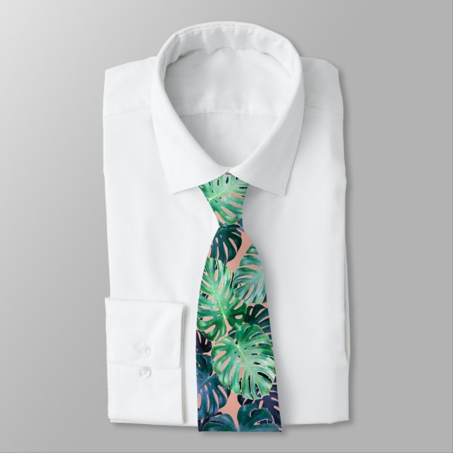 Tropical Monstera Blätter Neck Tie Krawatte (Gebunden)