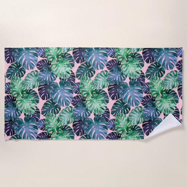 Tropical Monstera Blätter Strandtuch (Vorderseite)