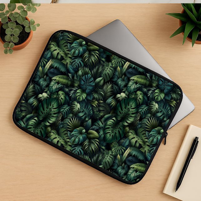 Tropical Monstera Botanical Green Jungle  Laptopschutzhülle (Laptop Pouch or Sleeve)