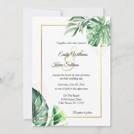 Tropical Monstera Botanicals & Gold | Hochzeit Einladung