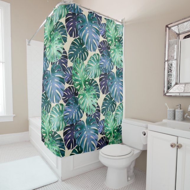 Tropical Monstera Feuille rideau de douche (En situation)