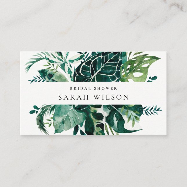 Tropical Monstera Green Fauna Leafy Brautparty Platzkarte (Vorderseite)